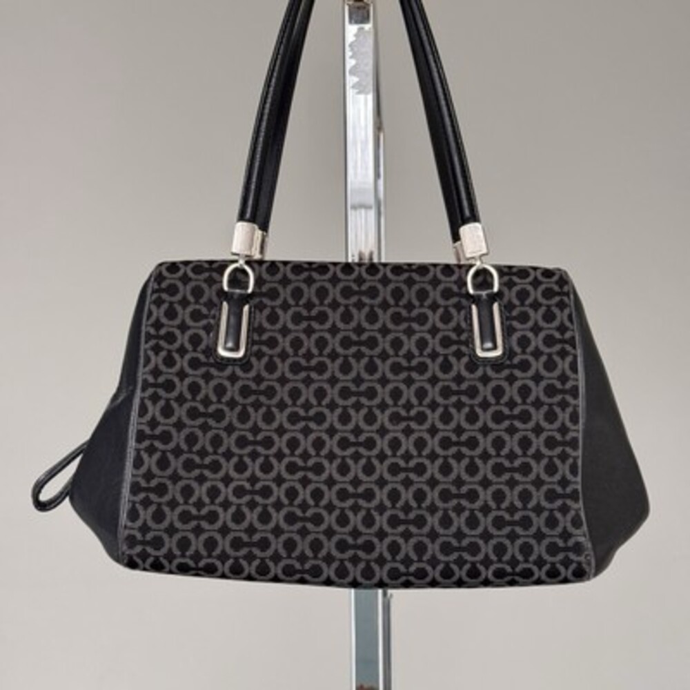 Coach Black Op Art Canvas Leather Madison Bag + Strap CLEAN! - Picture 8 of 11